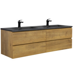 Badplaats Badkamermeubel set angela 160cm eiken badmeubel met zwarte