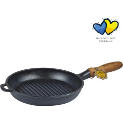 Maysternya Grillpan gietijzer met houten handvat ø 24 x 4 cm zwart