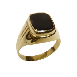 Christian Gouden cachet ring met zwarte lagensteen