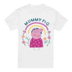 Peppa Pig Heren mummie varken bloemen regenboog t-shirt