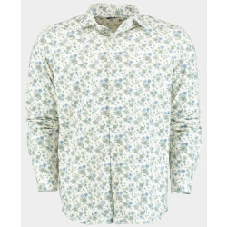 Bos Bright Blue Casual hemd lange mouw technische print 42540024c/ts480a ecru/navy/jeans/cactus