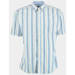 Bos Bright Blue R.b. boston casual hemd korte mouw regular fit blauw beige streep 516670/727
