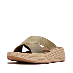 FitFlop F-mode espadrille leather flatform cross slides