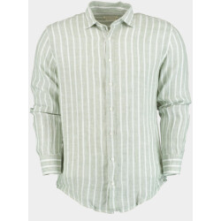 Blue Coast Casual hemd lange mouw 100% linnen, khaki streep 118r3/0048 khaki