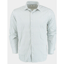 Bos Bright Blue Casual hemd lange mouw technische print 42540024b/ts478a white/navy/jeans/sand