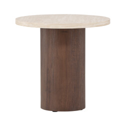 Nest living Jente ronde houten bijzettafel donkerbruin met travertine tafelblad- Ø 50 cm