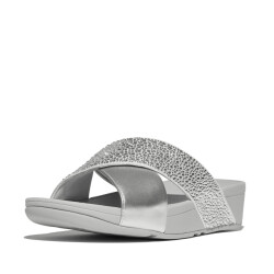 FitFlop Lulu crystal-mix metallic cross slides