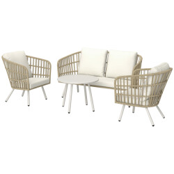4goodz Tuinmeubelset 4-delig met salontafel bank en 2 stoelen creme