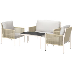 4goodz Tuinmeubelset 4-delig met salontafel bank en 2 stoelen zand/
