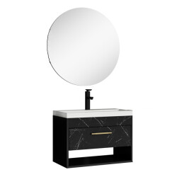 Badplaats Badkamermeubel set salcedo 60 cm zwart marmer badmeubel met