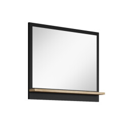 Badplaats Spiegel adam 60 cm zwart met eiken badkamerspiegel met planchet