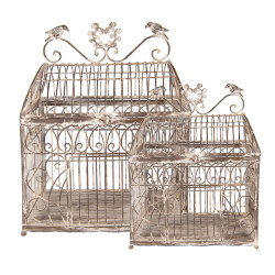 Clayre & Eef Vogelkooi decoratie set van 2 43x29x56 / 35x25x41 cm metaal