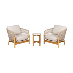 Artichok Teresa houten tuin loungeset 3delig twee fauteuils en een bijzettafel -