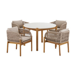 Artichok Teresa houten tuinset 5delig vier stoelen en een eettafel met