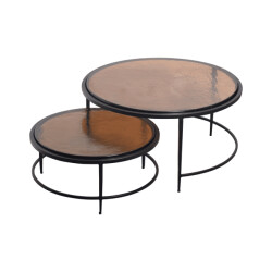 CaliCosy Nesttafeltjes van gerookt glas en zwart metaal d86 cm igloo