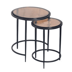 CaliCosy Nesttafeltjes voor bij de bank van gerookt glas en zwart metaal d44 cm igloo