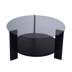 CaliCosy Salontafel met 2 bladen, waarvan één van gerookt gehard glas Ø75 cm clara
