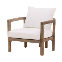 Nest Outdoor Elio acacia houten tuin lounge fauteuil naturel met witte zitkussens