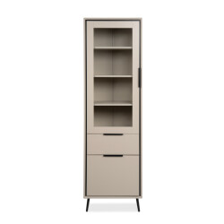 CaliCosy Hoog dressoir met 1 glazen deur, 1 deur en 1 lade, cappuccino en zwart, 60 cm