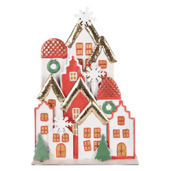 Clayre & Eef Kerstdecoratie beeld huis 30x8x46 cm rood metaal
