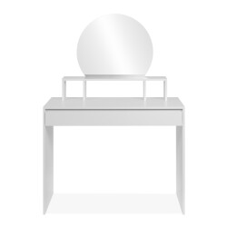 CaliCosy Kaptafel met 1 afgeronde spiegel, 3 bovenste vakken en 1 grote lade, 100 cm
