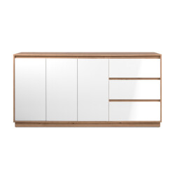 CaliCosy Dressoir met 3 deuren en 3 lades, decor hoogglans wit en artisan eik, 178 cm