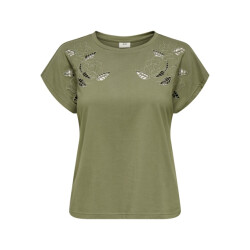Jacqueline de Yong Jdyrose ss o-neck emb top army