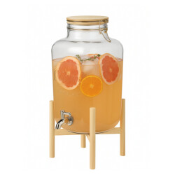 Casa di Elturo Limonadedispenser glas 8l met tap en houten standaard – voor fruitwater &