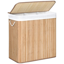 CaliCosy Wasmand van bamboe met 3 compartimenten, deksel en handvatten, 150l l60 x