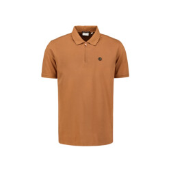 No Excess Polo zip pique garment dyed camel