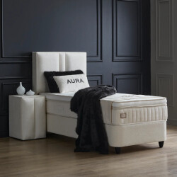 Beddenscout24 Boxspring bed met opbergruimte 90x200 cm beige opbergbed aura inclusief 28