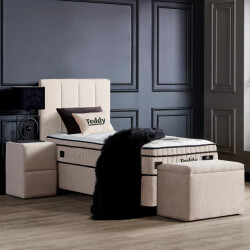 Beddenscout24 Boxspring bed met opbergruimte 90x200 cm wit teddy inclusief 28 cm matras