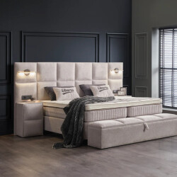 Beddenscout24 Boxspring bed met opbergruimte 160x200 cm beige liberta inclusief 19 cm