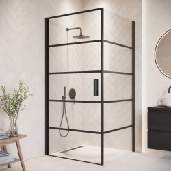 Badplaats Douchecabine alava 80 x 80 x 190 cm zwart met lijnen douchewand
