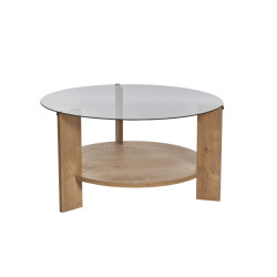 CaliCosy Salontafel met 2 bladen, waarvan één van gerookt gehard glas Ø75 cm clara