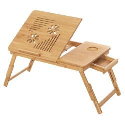 CaliCosy Opklapbare bamboe laptopstandaard met verstelbaar tafelblad l55 cm