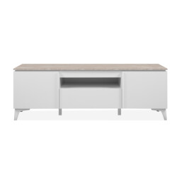 CaliCosy Tv-meubel met 2 deuren, 1 lade en 1 open vak, decor travertin en wit, 150 cm