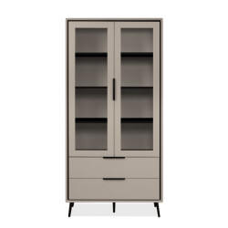 CaliCosy Hoog dressoir met 2 glazen deuren, 2 lades en 6 legplanken binnenin, 90 cm