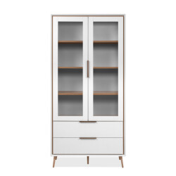 CaliCosy Hoog dressoir met 2 glazen deuren, 2 lades en 6 legplanken binnenin, 90 cm
