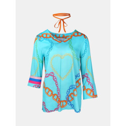 Mucho Gusto ® blouse maledives turquoise ketting hart print