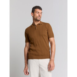 No Excess Pullover short sleeve polo button solid jacquard camel