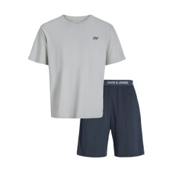 Jack & Jones Heren korte shortama pyjamaset jacomaha ronde hals grijs/donkerblauw
