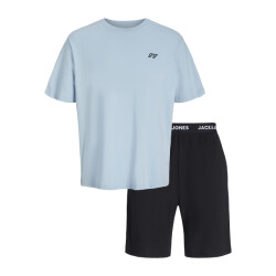 Jack & Jones Heren korte shortama pyjamaset jacomaha ronde hals lichtblauw/zwart