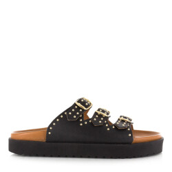 DWRS Label Dwrs miami slippers | black/gold slippers met gesp dames