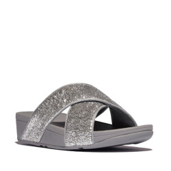 FitFlop Lulu crinkled-shimmer cross slides