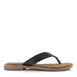 Lazamani Leren slippers met strass-steentjes teenslippers dames