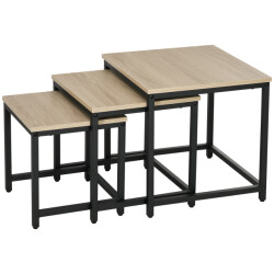 4goodz Homcom set van 3 bijzettafels, industrieel ontwerp, zwart stalen frame,