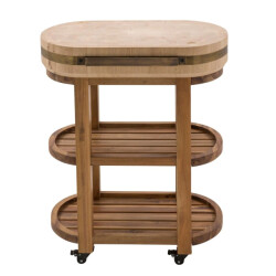 Signature Ovale slagersblok op wieltjes in massief acacia- en heveahout l76 cm rs