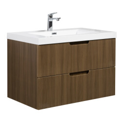 Badplaats Badkamermeubel set thermis 80cm bruin teak badmeubel met wastafel