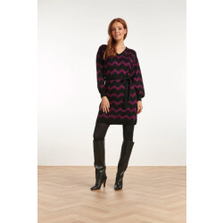 Smashed Lemon 23701-999-380 paarsee zigzagprint ronde hals jurk met ceintuur |